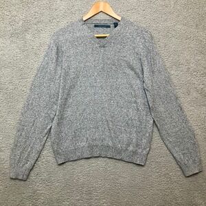 Perry Ellis V-Neck Sweater Men M Gray Linen Cotton Lightweight Old Money Spring